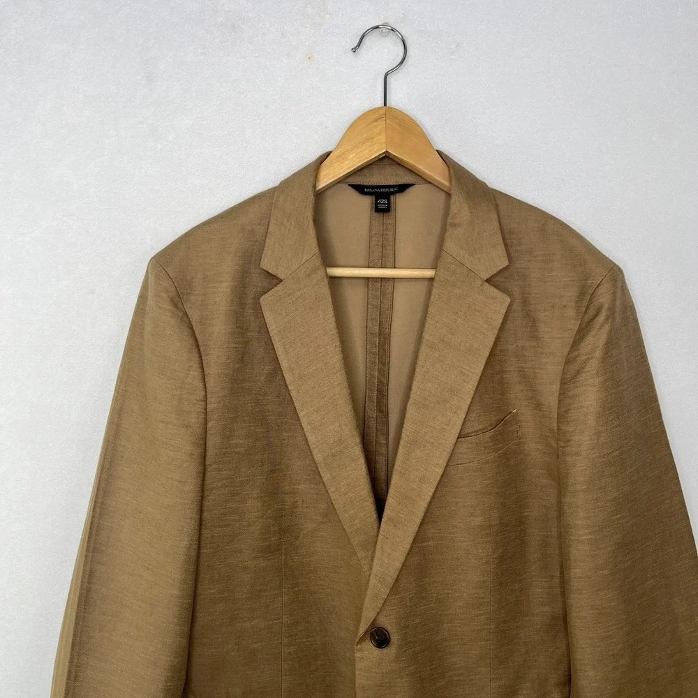 Banana Republic Progetto Uno Slim Italian Cotton Blazer Vicuna Tan Mens 42S